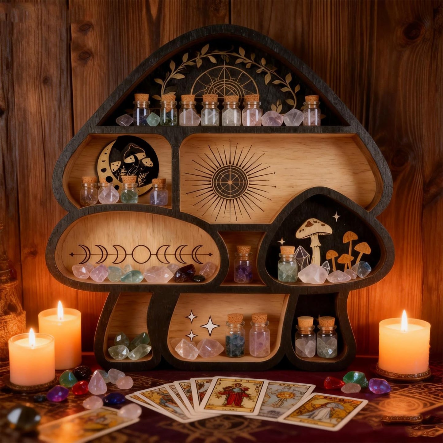 Crystal Holder / Decor Wall Shelves / 3-mushroom