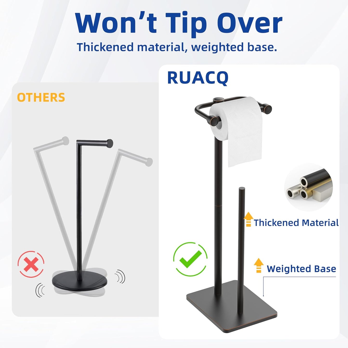 RUACQ Bathroom Toilet Paper Holder Stand with Storage, Oil Rubbed Bronze | Pivoting Free Standing Toilet Roll Holder