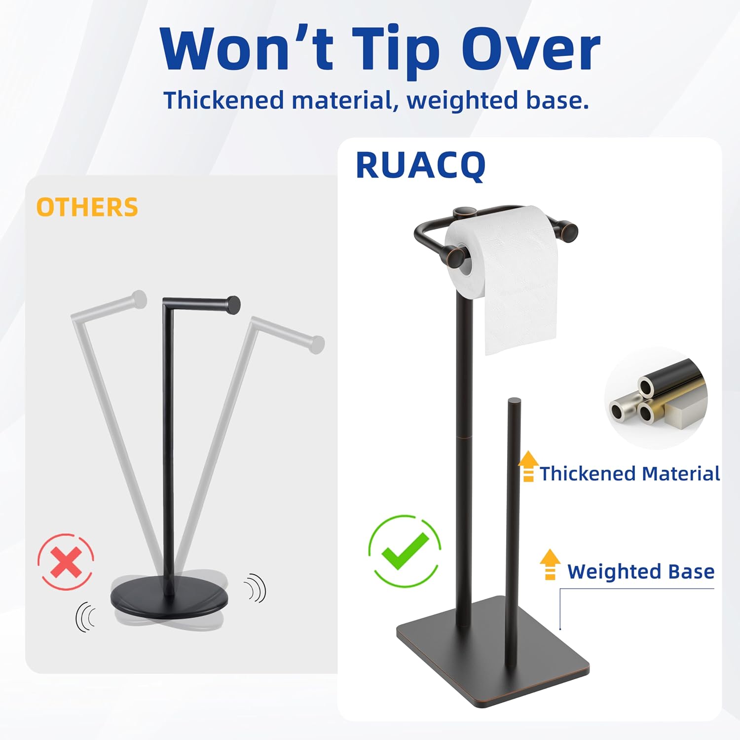 RUACQ Bathroom Toilet Paper Holder Stand with Storage, Oil Rubbed Bronze | Pivoting Free Standing Toilet Roll Holder