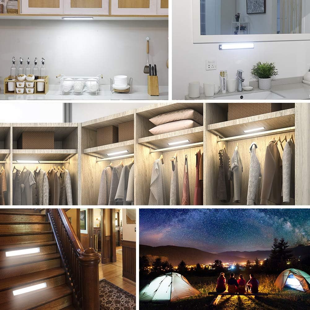 RXWLKJ 54-LED Under Cabinet Lights,USB Rechargeable Kitchen Night Light,Battery Operated Counter Closet