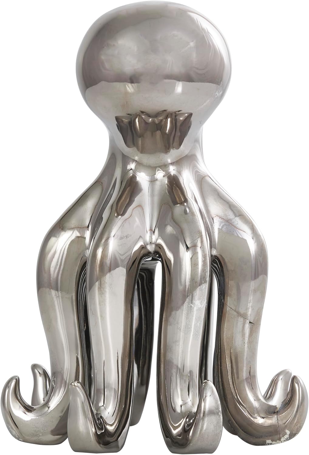 Ceramic Octopus Decorative Sculpture Standing Home Decor Statue / Silver / 6 x 6 x 8