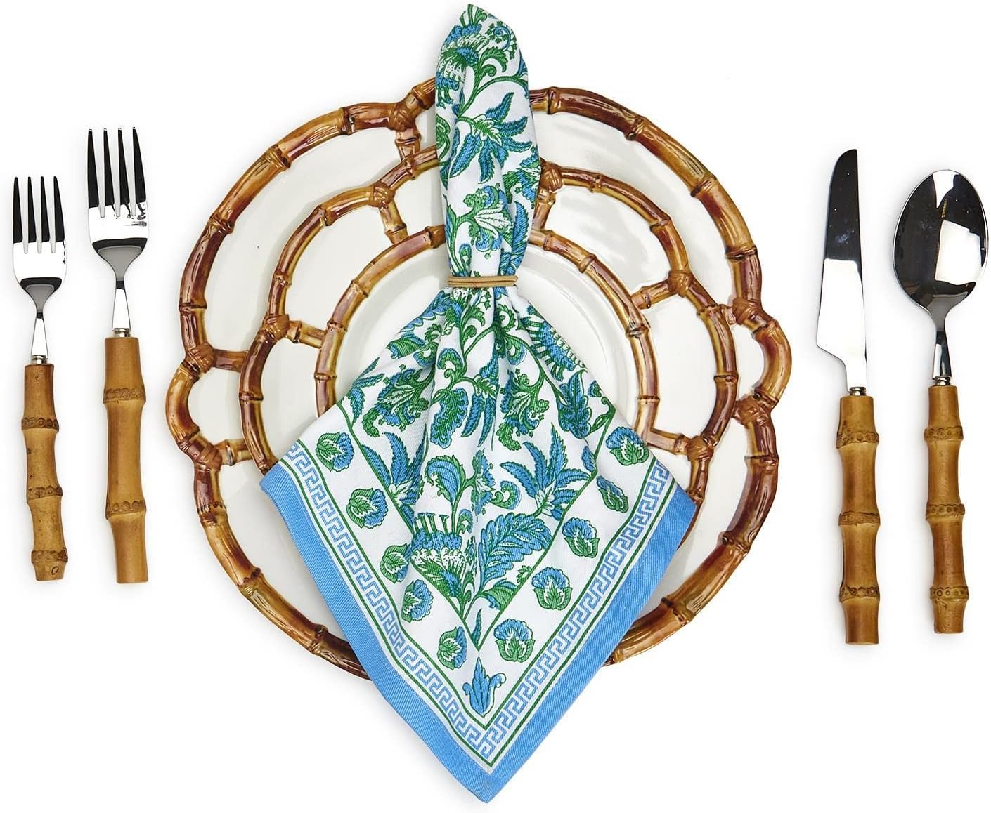 Two's Company Hampton Set of 4 Block Print Cloth Napkins - Cotton