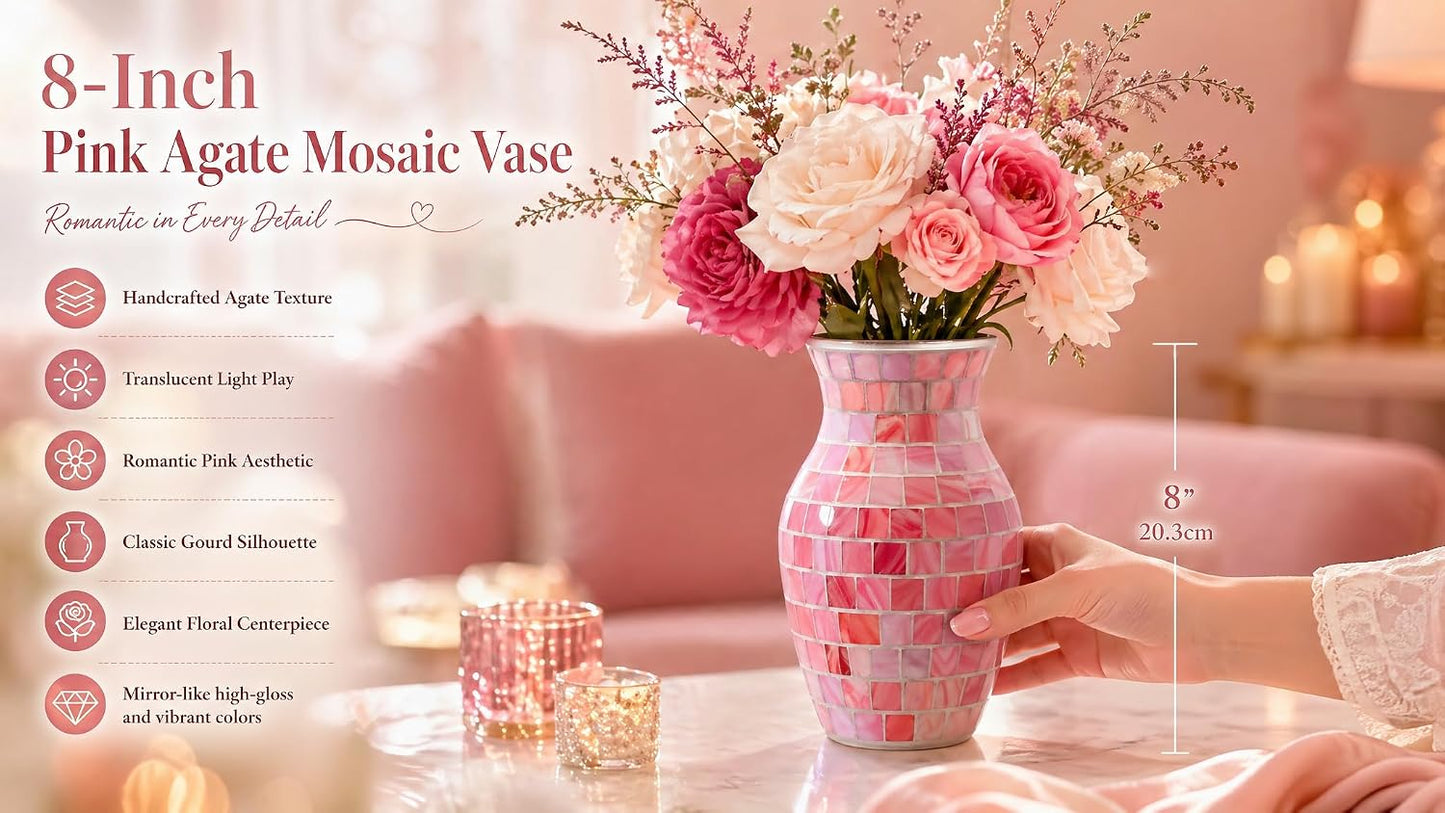 Handmade Textured Glass Flower Vase / Pink Agate