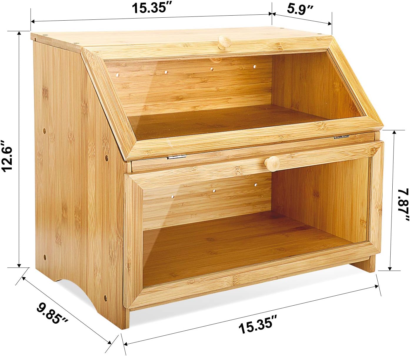 HOMEKOKO Double Layer Bread Box for Kitchen Countertop, Natural Bamboo | Keeps Bread Fresh 3-4 Days, Large Capacity