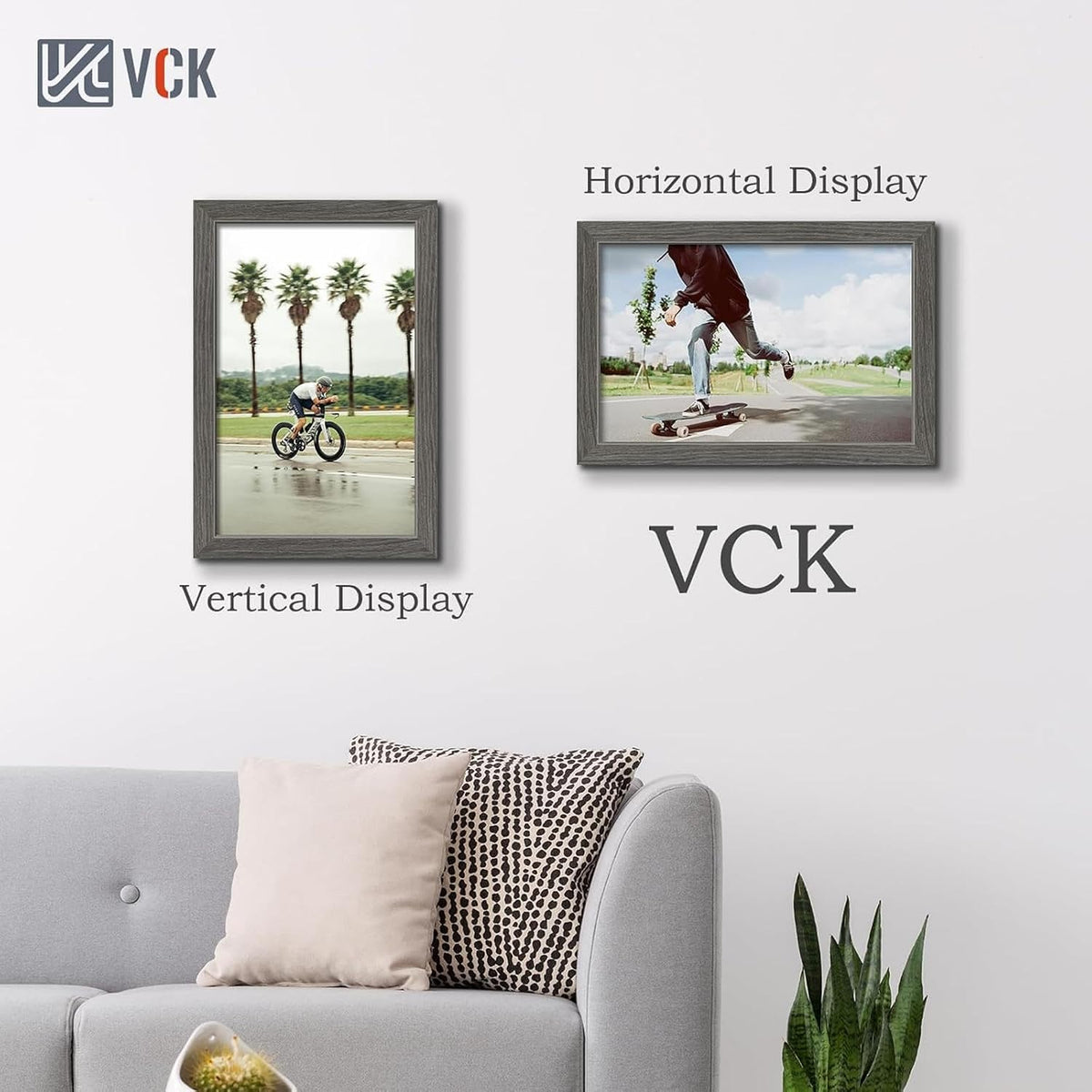 VCK 11x17 Picture Frame Set of 3, Gray Grey Wood Frames, Gallery Wall Decor Photo Frames for Wall Mounting Horizontally