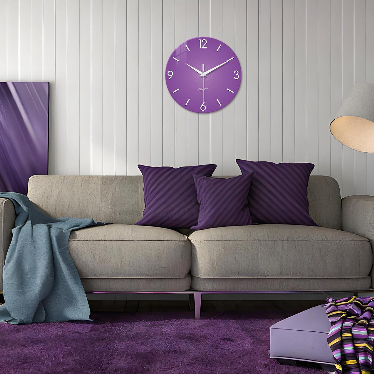 XFM Purple Wall Clock for Girls Women Bedroom 16 Inch | Silent Non-Ticking Battery Operated Modern Minimalist