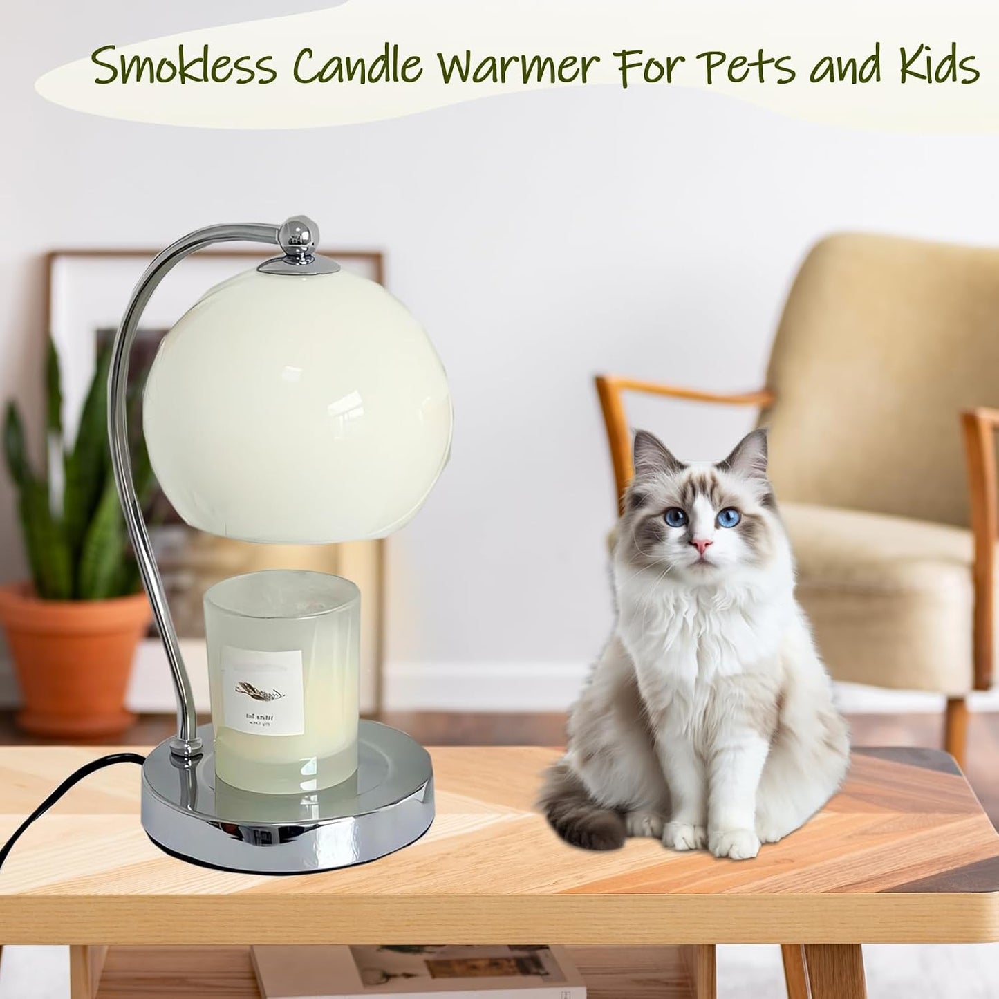 Modern Wide Base Candle Warmer Lamp, Timer/Dimmer (White) | Sleek white wide-base candle warmer with top-down wax
