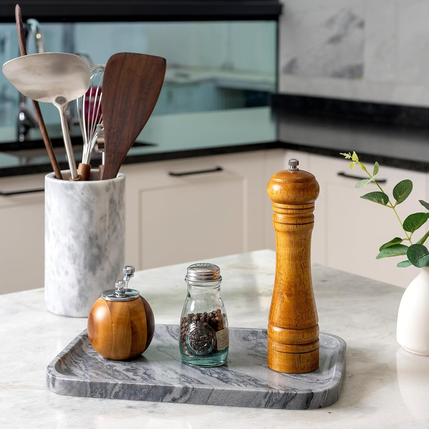 Marble Tray / Natural Marble Vanity Tray for Countertop Bathroom Kitchen Dresser / Gray / 12 x 8