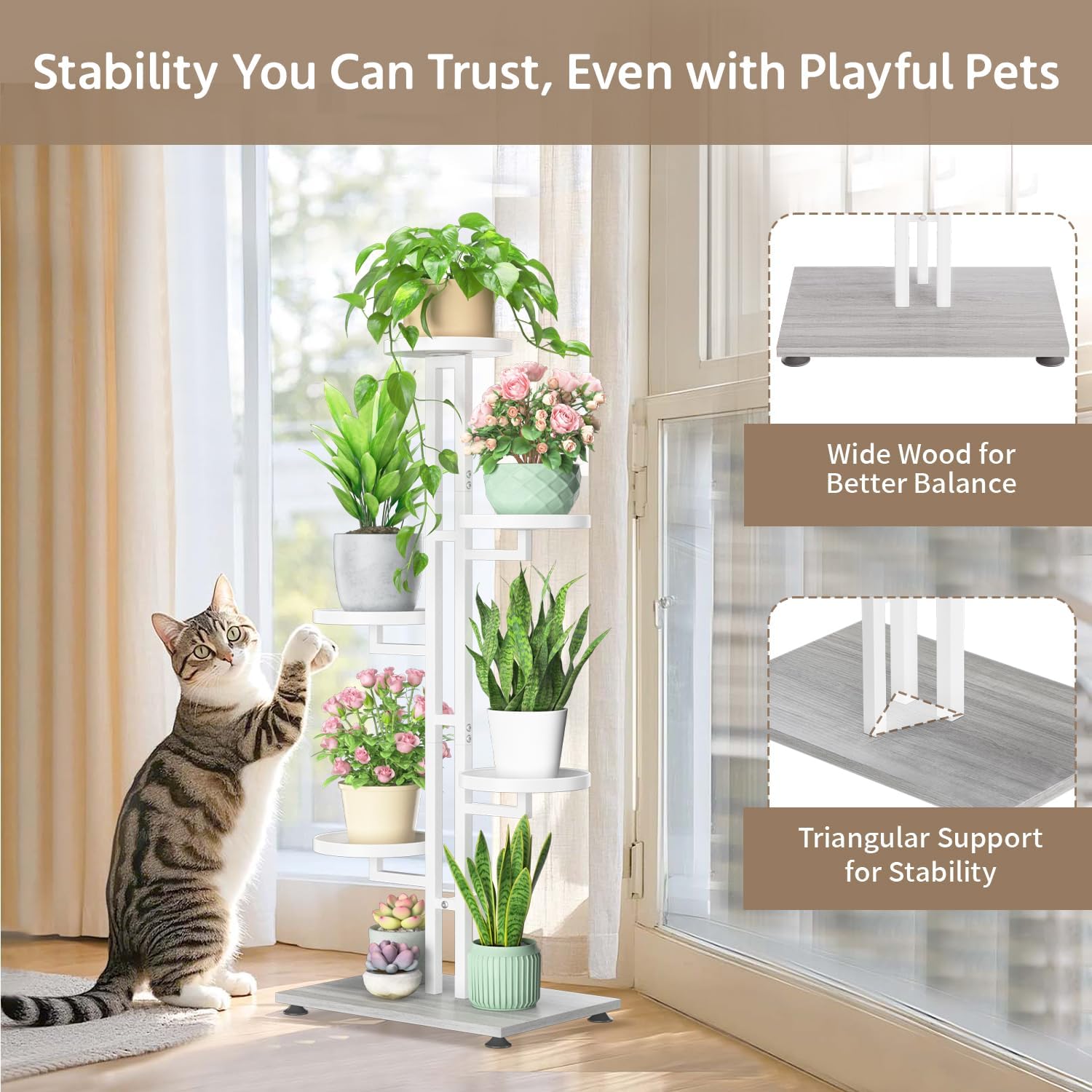 LASZOLA Plant Stand Tall Flower Holder for Indoor Corner, 5 Tier White | Sturdy Multi Level Planter Shelf, Plant Pot
