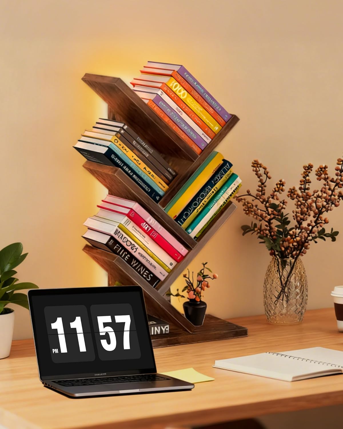 Small Bookcase LED and Desktop Book Shelf / 5tier-bookshelf with Liting Vintage