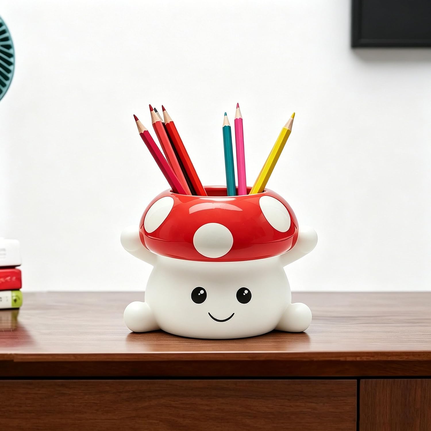 & White Mushroom Ceramic Face Planter / Red