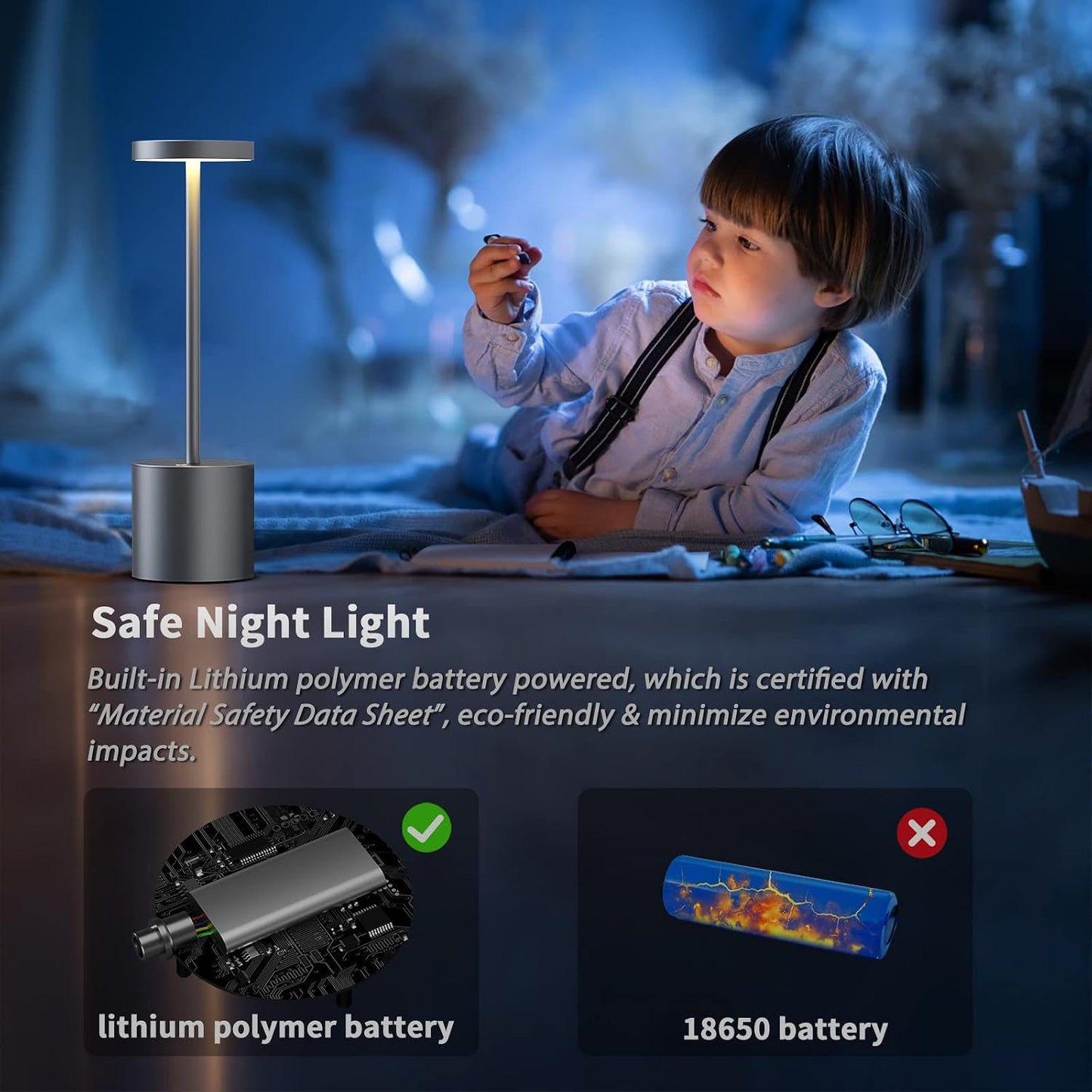 2Pack Cordless Table Lamp, Rechargeable LED Battery 5000mAh Metal USB Portable Powered Desk Lamp, 3 Levels Brightness
