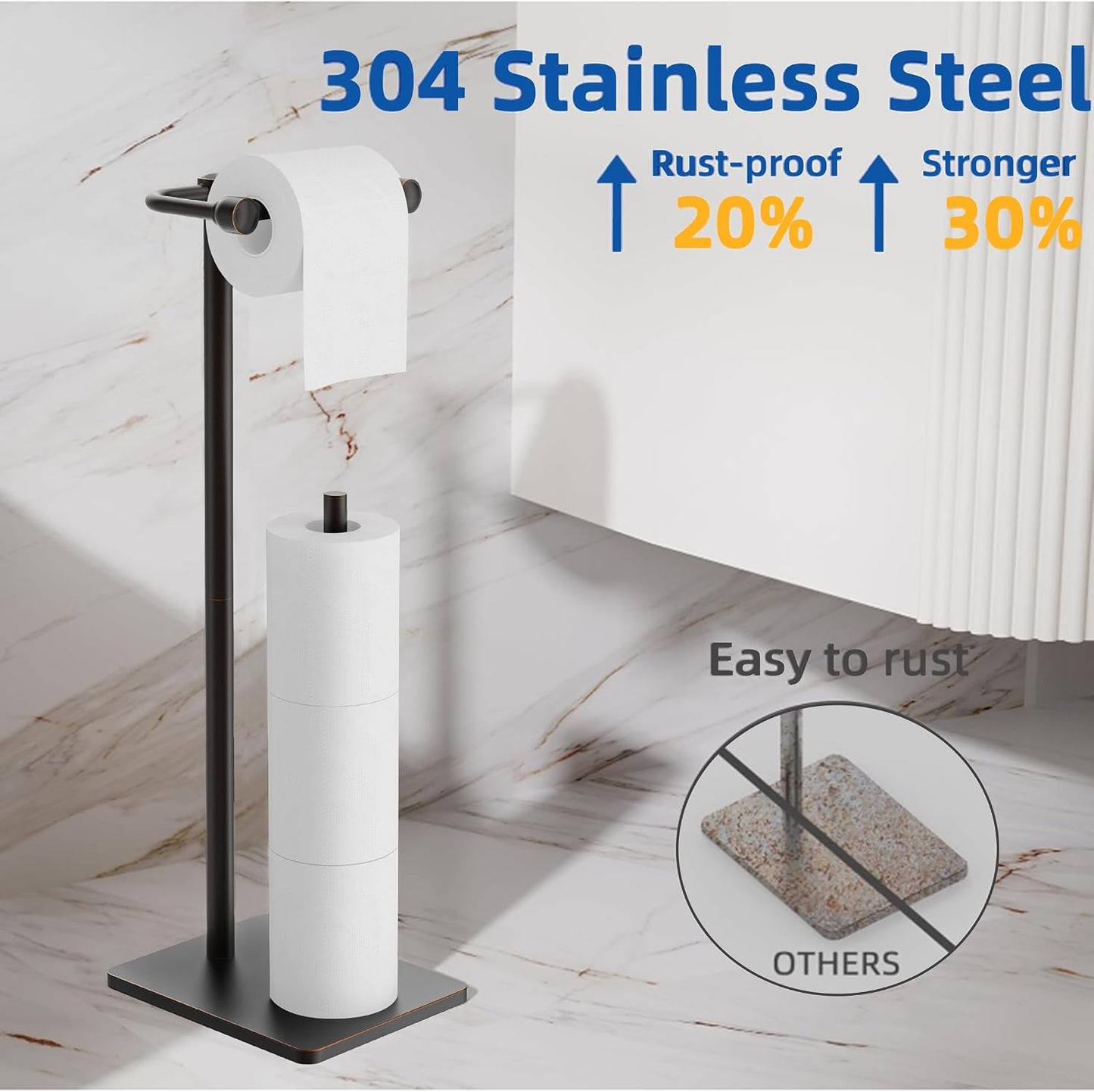 RUACQ Bathroom Toilet Paper Holder Stand with Storage, Oil Rubbed Bronze | Pivoting Free Standing Toilet Roll Holder