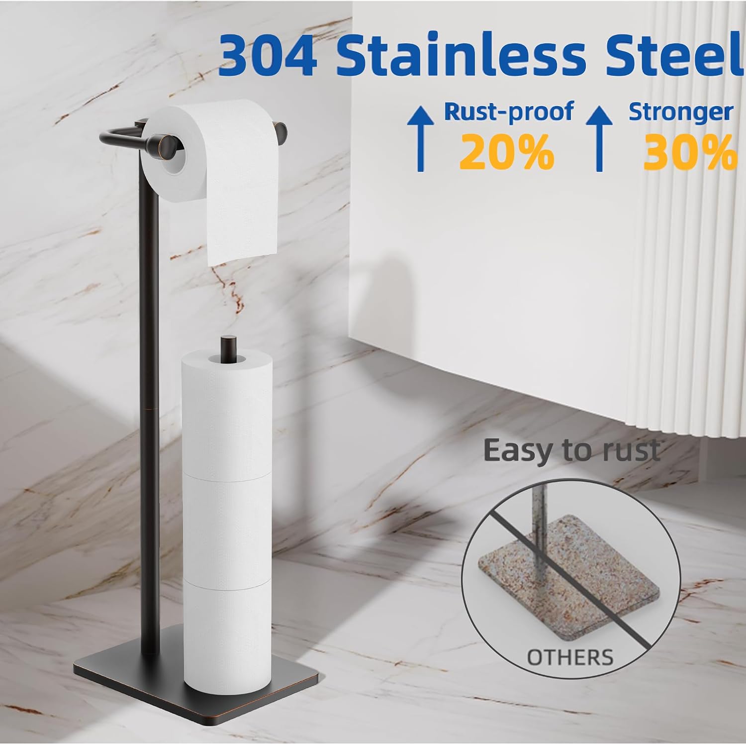 RUACQ Bathroom Toilet Paper Holder Stand with Storage, Oil Rubbed Bronze | Pivoting Free Standing Toilet Roll Holder