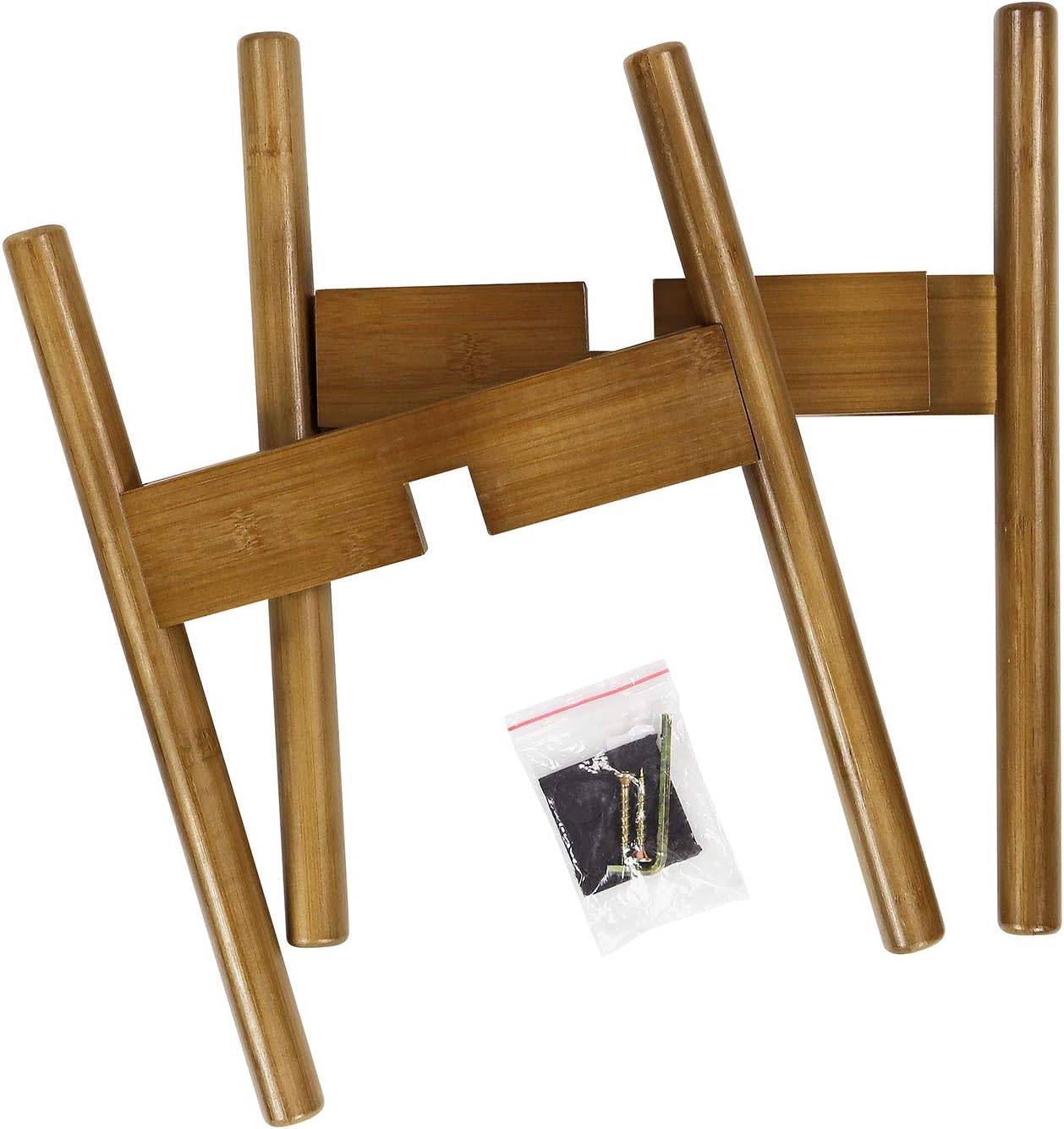 Taylor & Brown Adjustable Plant Pot Stand, 22-28.5cm Bamboo Wood Tall Plant Holder for Indoor Outdoor Use, Modern Mid
