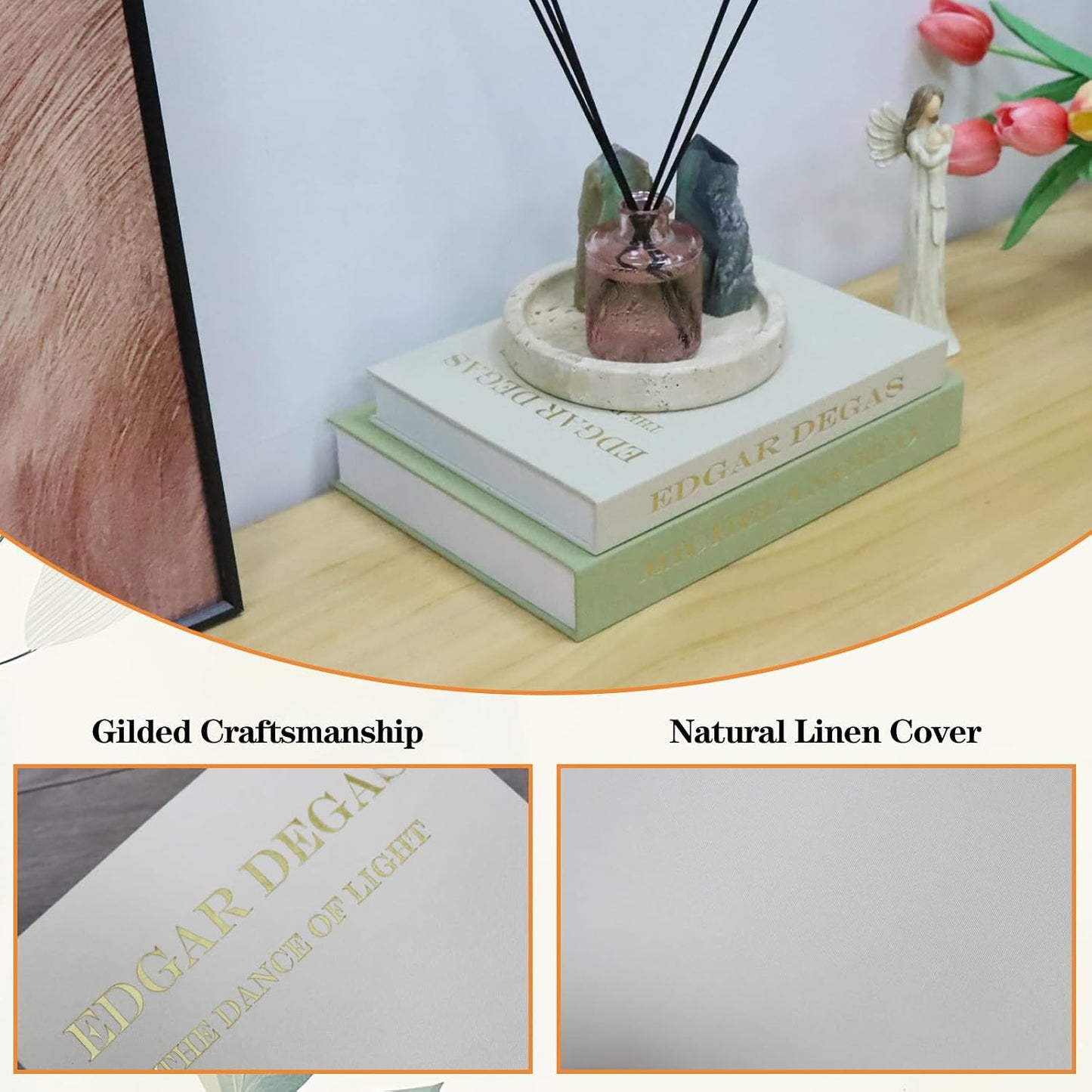 Linen Aesthetic Faux Books Decor / Green-beige / Set of 2