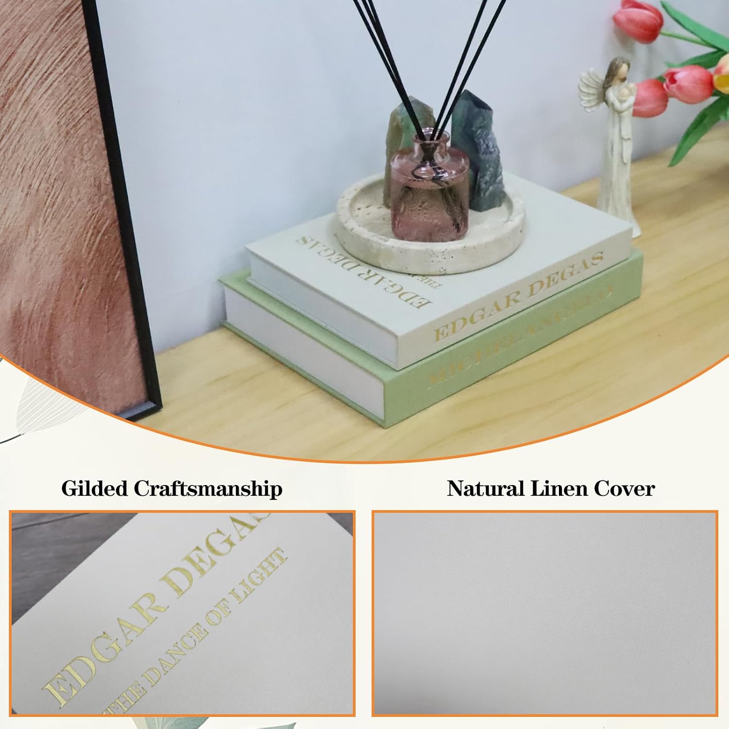Linen Aesthetic Faux Books Decor / Green-beige / Set of 2