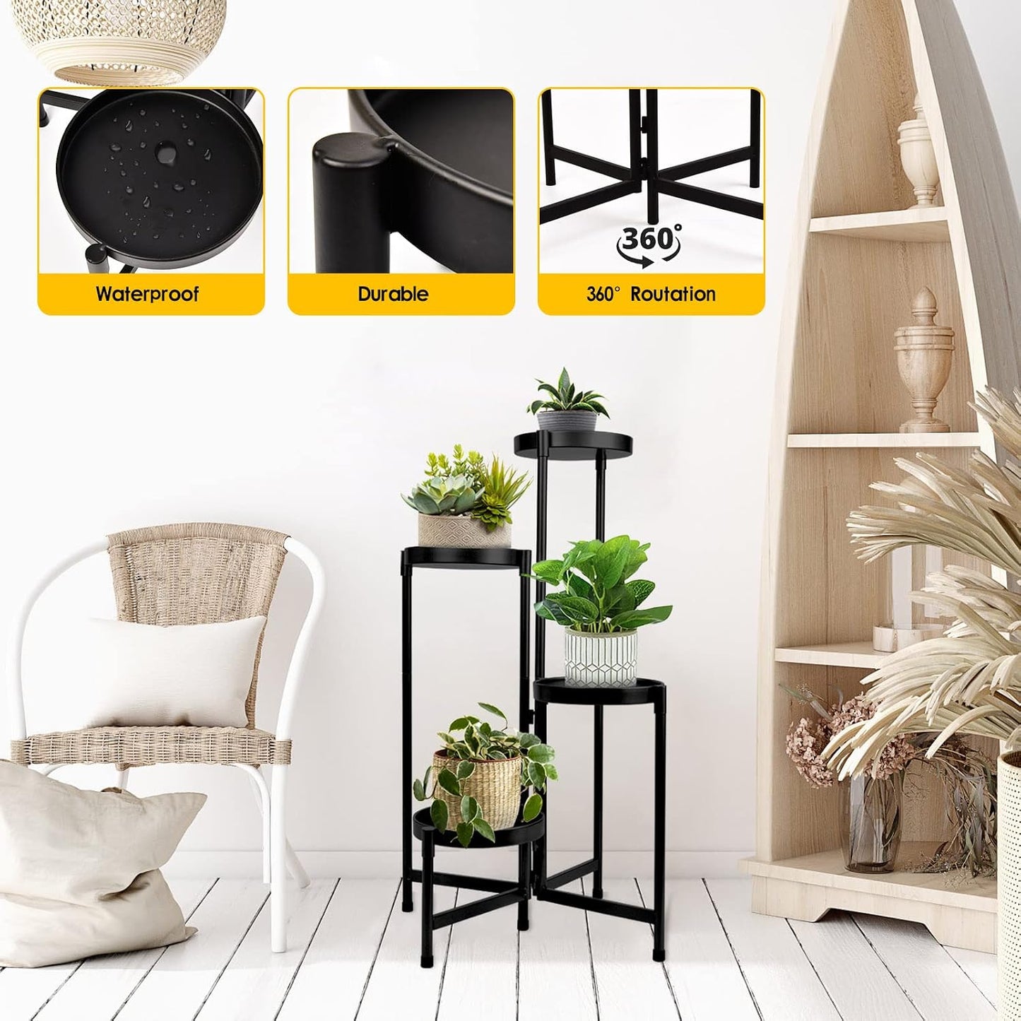 4 Tier Plant Stand Indoor Outdoor, 31 Inch Tall Metal Plant Shelf Waterproof, Plant Holder with Folding Design For