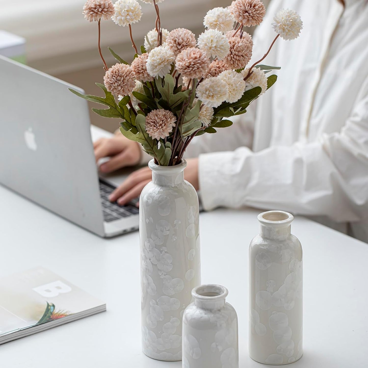Modern Ceramic Vase / Crystalline Glaze White / Set of 3