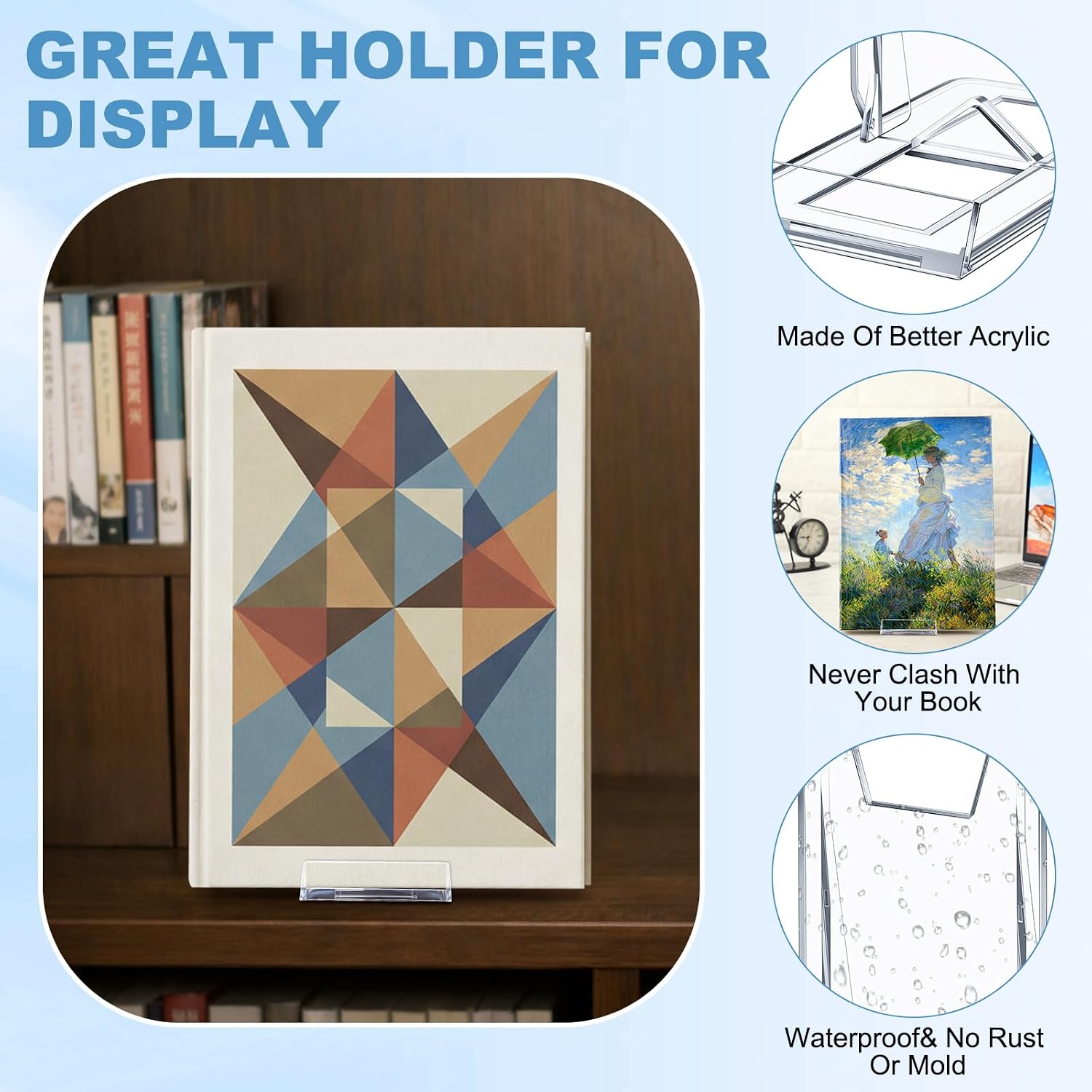Acrylic Book Stand for Display Adjustable Book Display Holder Easel Rack Stand / Clear / Set of 15