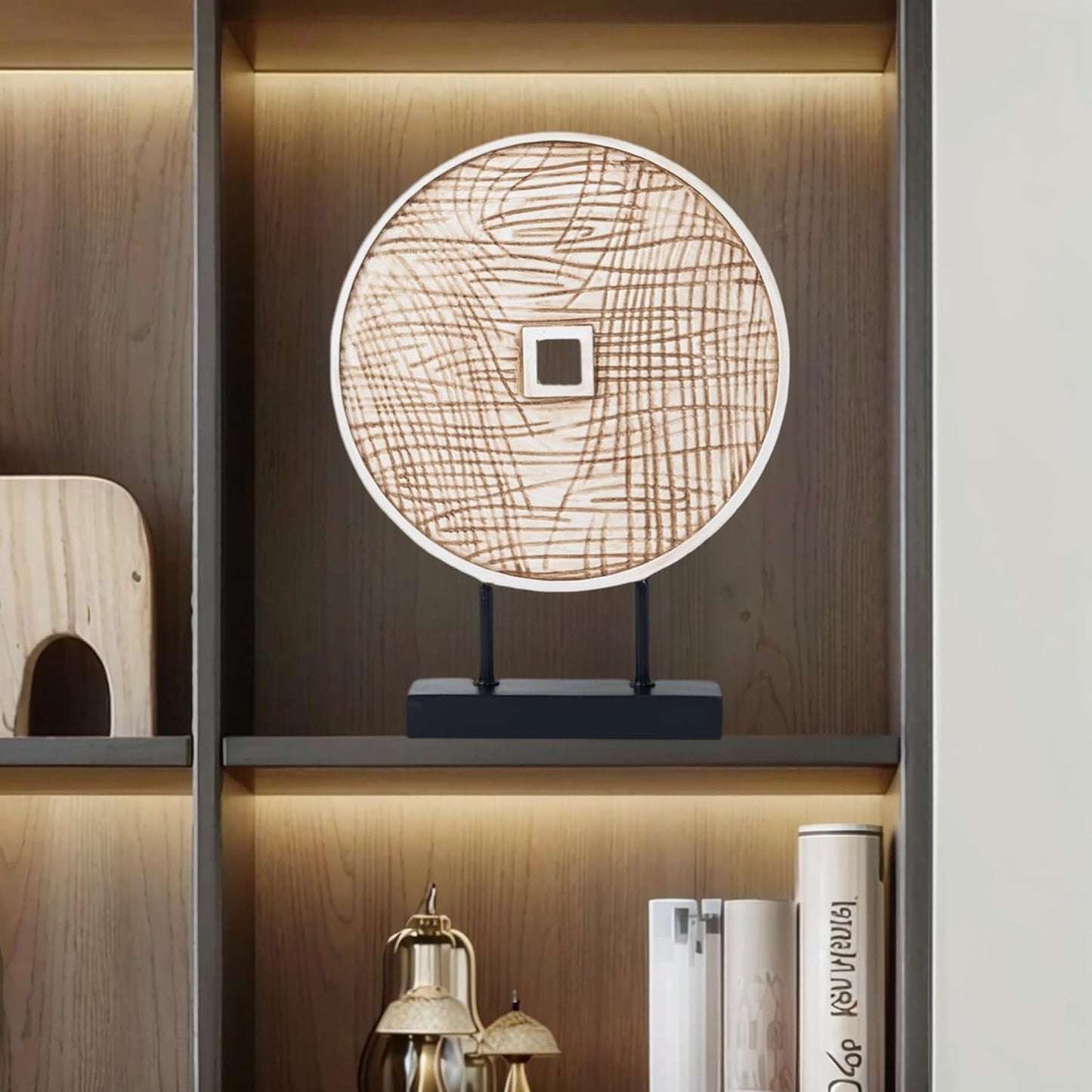 Round Sculpture Decorative Objects Shelf Decor Aesthetic Home Decor Items Accents / White
