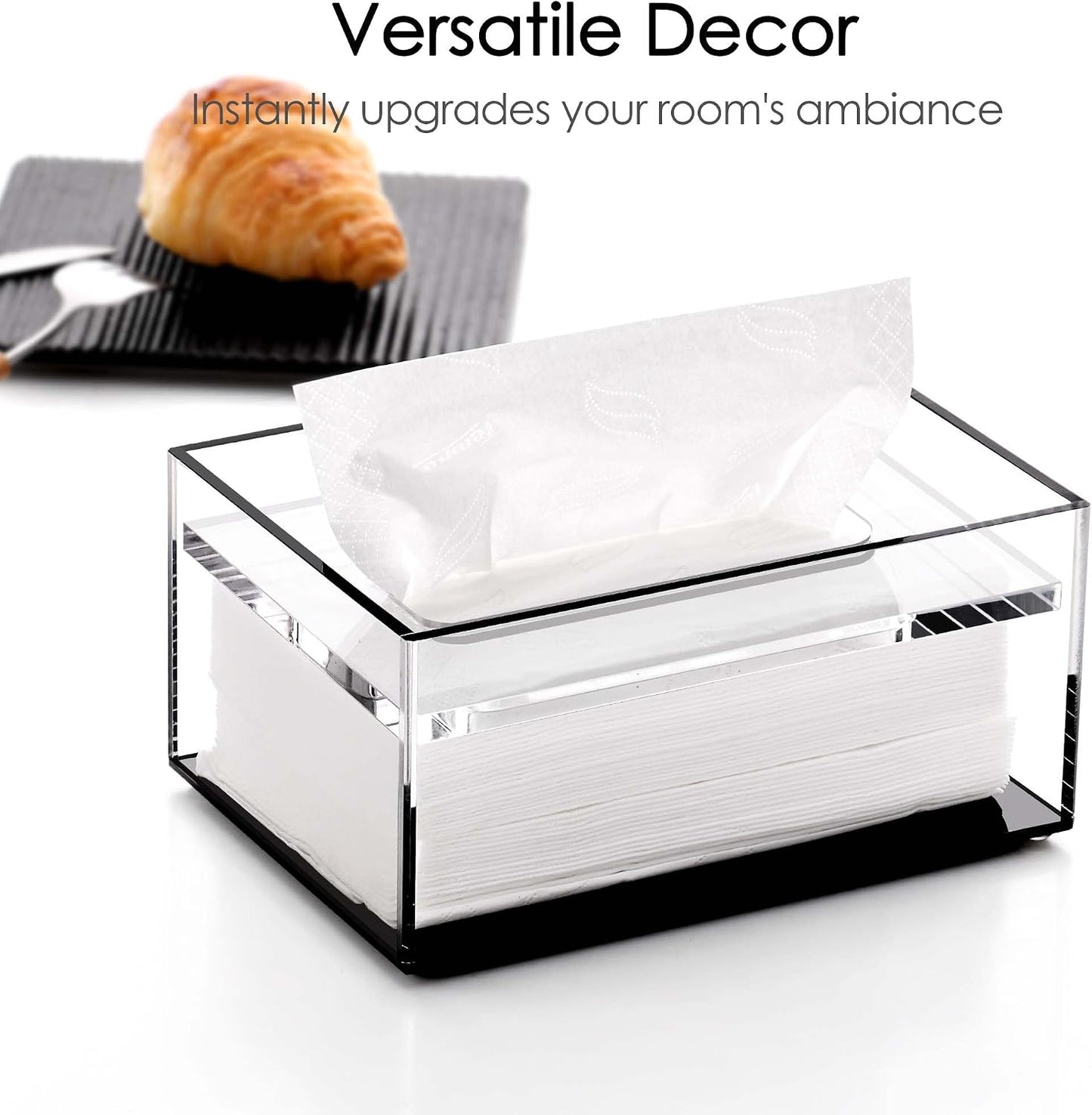 Clear Acrylic Facial Tissue Box Cover Holder / Clear+black