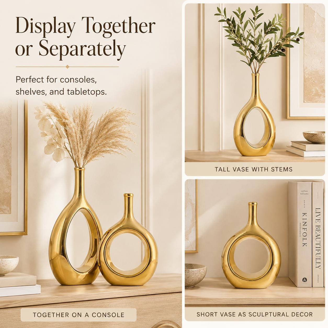 Ceramic Vase Set 2 / Glossy Gold