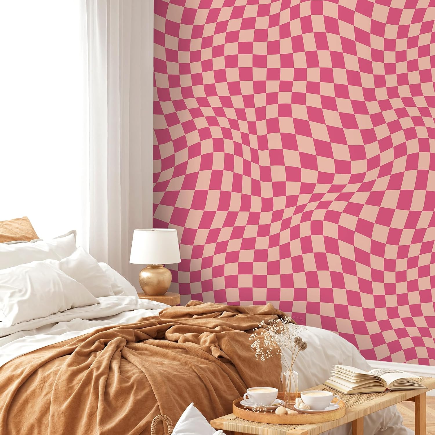 15.75''x118'' Checkered Peel and Stick Wallpaper Aesthetic Removable Contact Paper Preppy / Rose Red