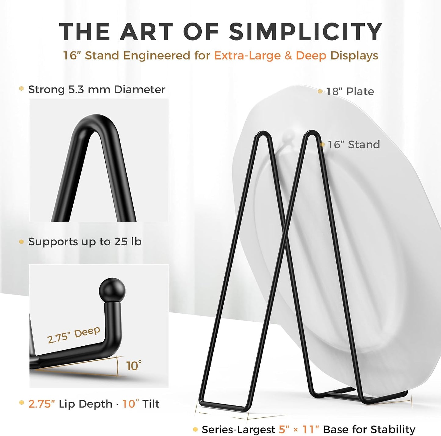 TR-LIFE 16 Inch Heavy Duty Plate Stand (2 Pack) - Metal Display Easel for Large Plates, Picture Frames, Signs, Posters