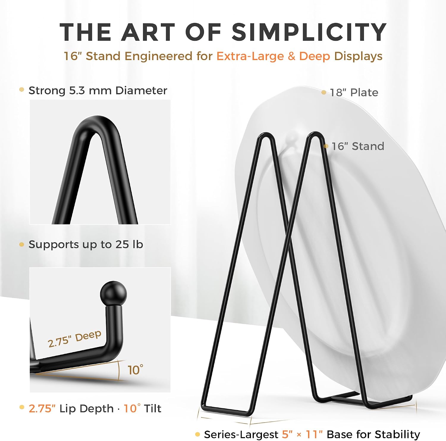 TR-LIFE 16 Inch Heavy Duty Plate Stand (2 Pack) - Metal Display Easel for Large Plates, Picture Frames, Signs, Posters