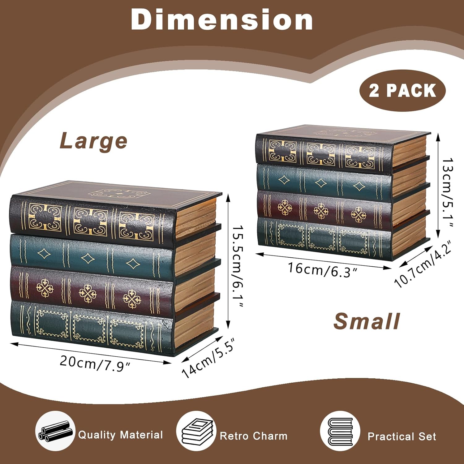 Faux Stacked Hollow Books / Green Bottom / Set of 2