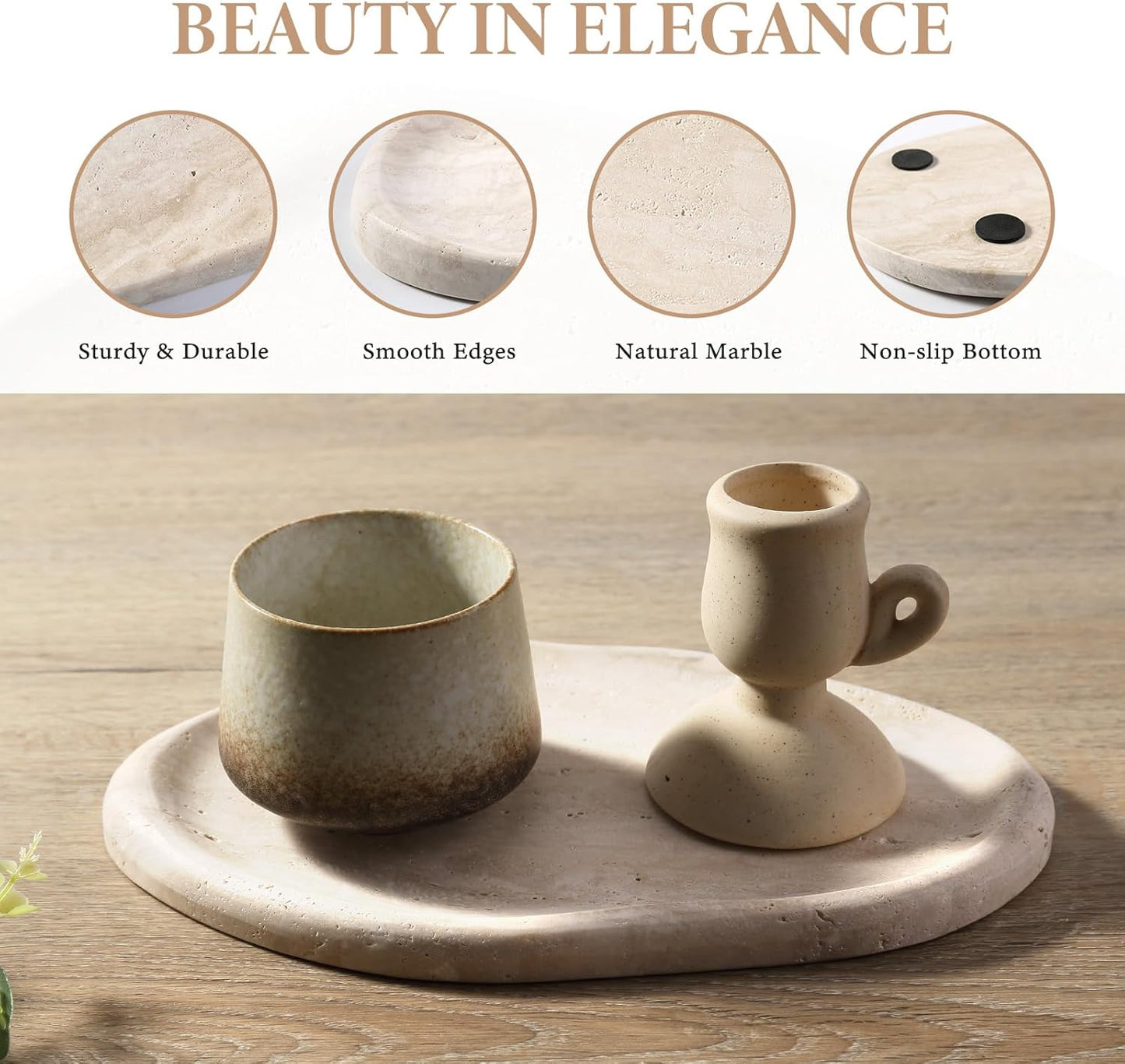 Natural Marble Vanity Tray / Travertine Yellow / 10 x 7