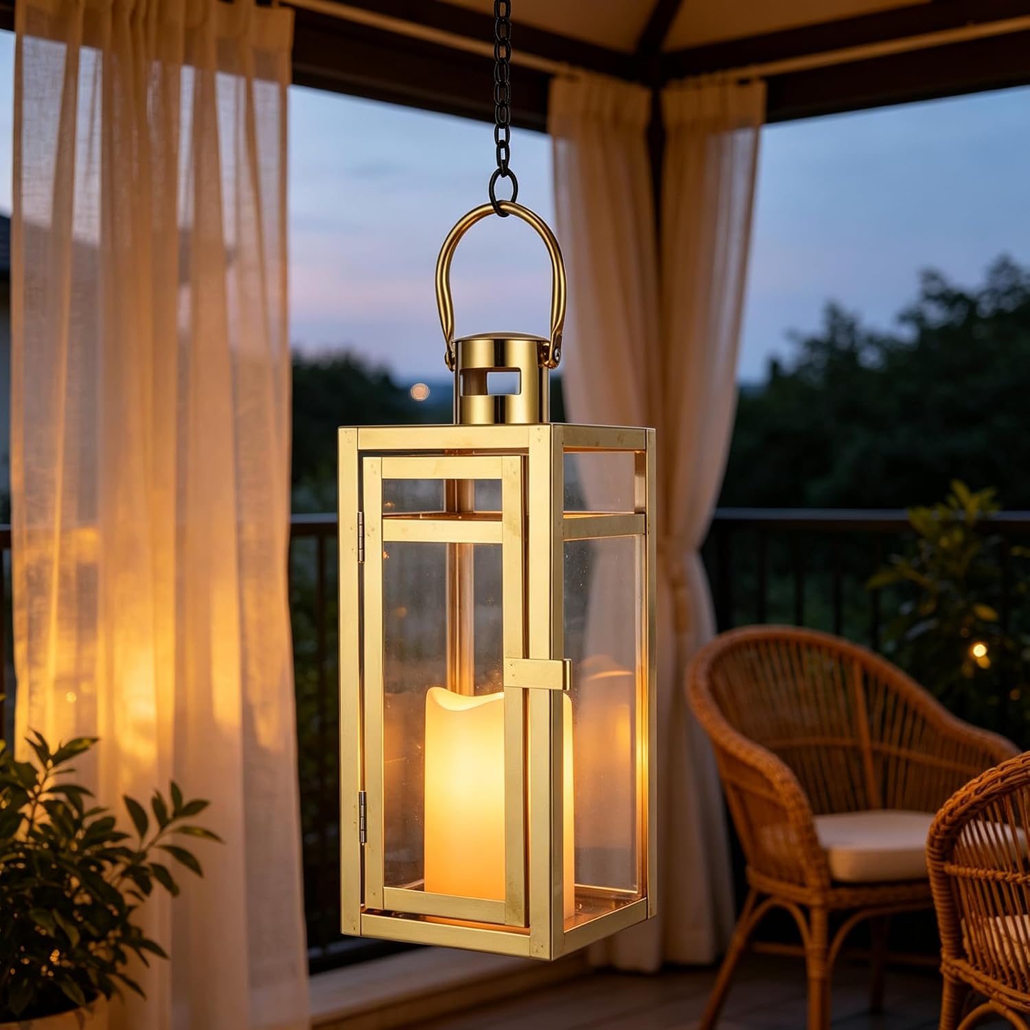 TRIROCKS Stainless Steel Decorative Lantern 12'' High Metal Candle Holder Outdoor Candle Lantern with Tempered Glass