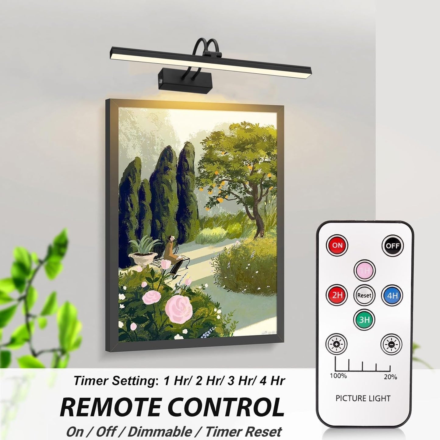 Wireless Wall Picture Light Rechargeable, 16", Black | 5000mAh Battery Operated Gallery Lights with Remote Timer, 280LM
