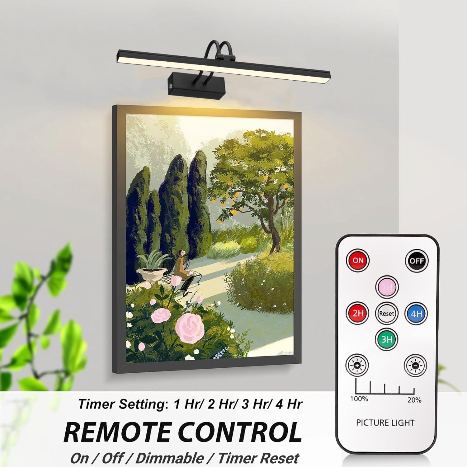 Wireless Wall Picture Light Rechargeable, 16", Black | 5000mAh Battery Operated Gallery Lights with Remote Timer, 280LM