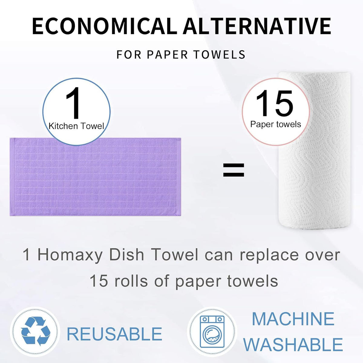 Homaxy 100% Cotton Terry Kitchen Towels, 6 Pack, Lavender | Ultra Soft and Absorbent Dish Towels for Kitchen, Suitable
