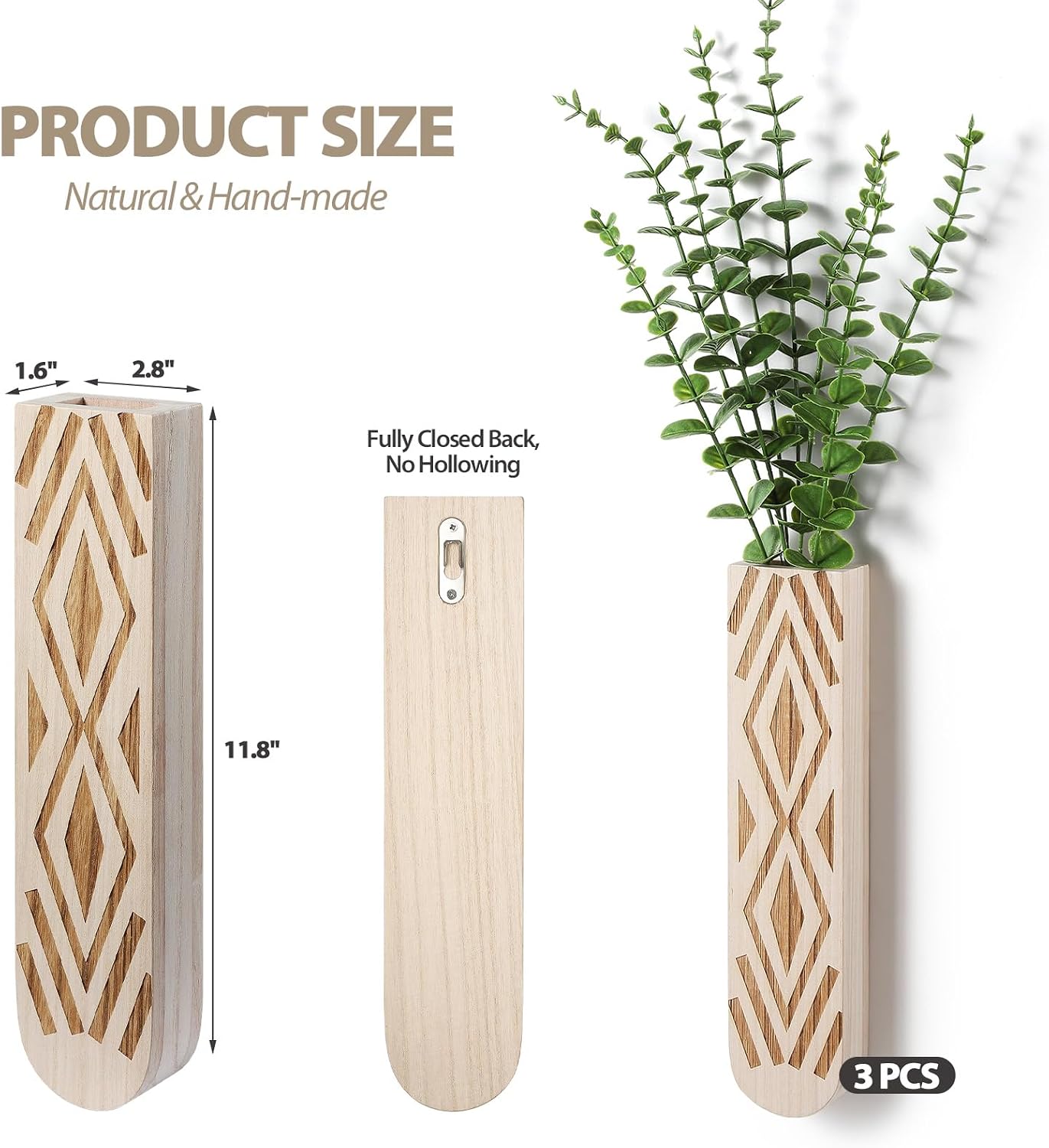 Wood Wall Planter / Log Color-b / Set of 3
