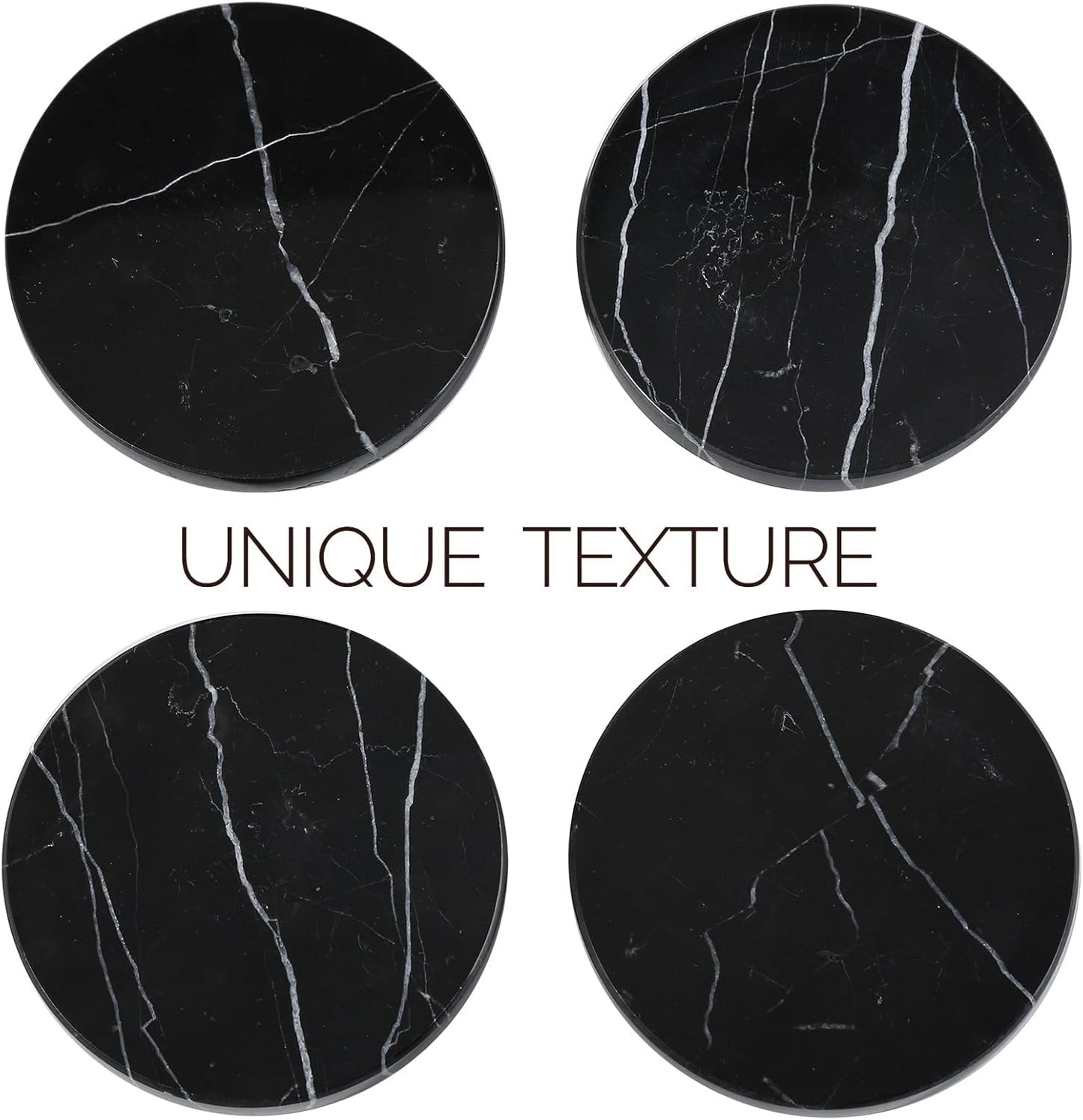 White Marble Coasters for Coffee / Black / Set of 4