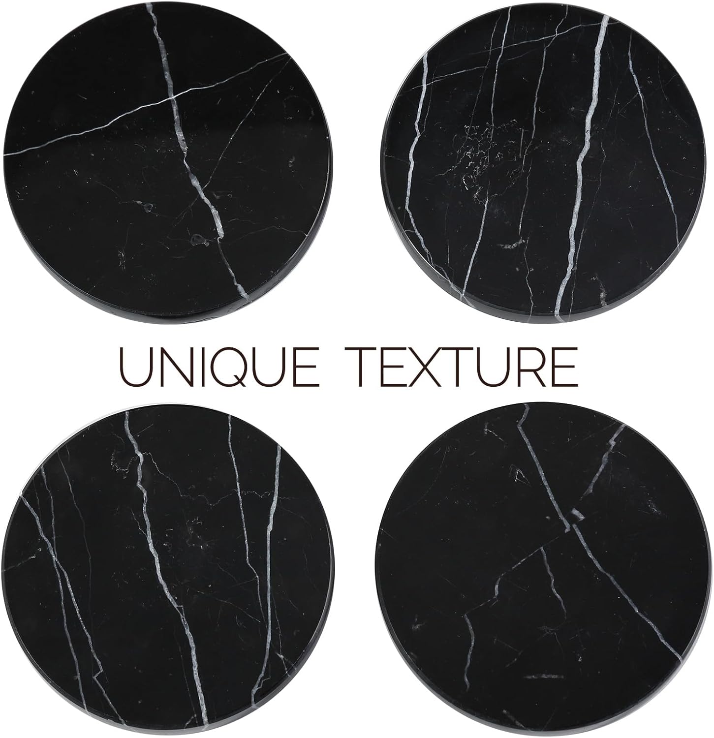 White Marble Coasters for Coffee / Black / Set of 4