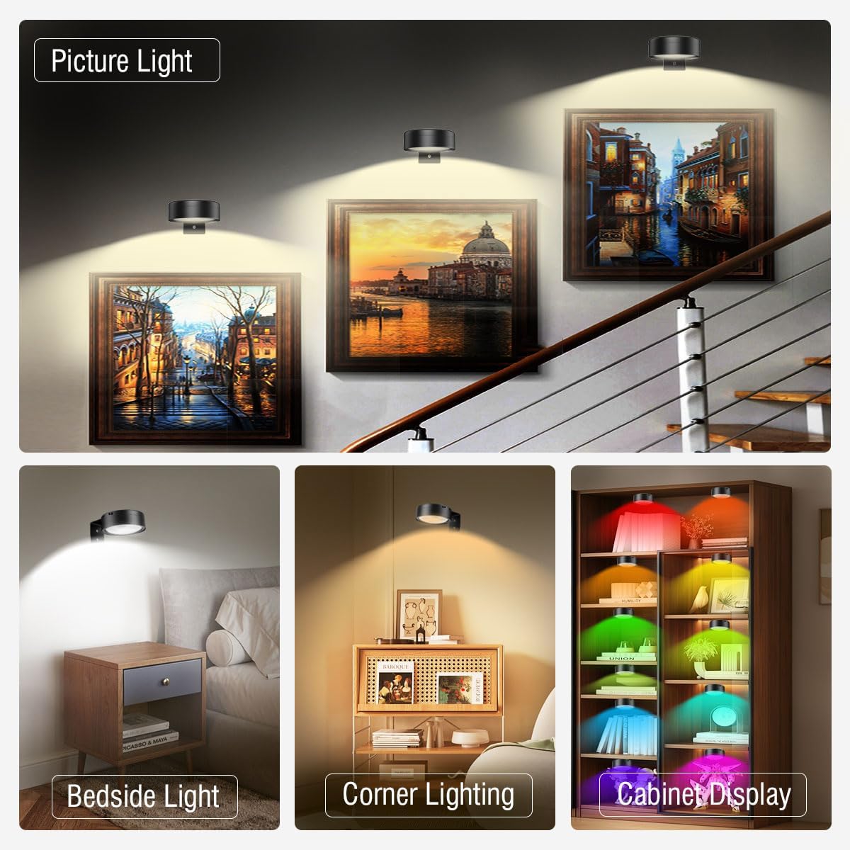Xuolder Picture Lights for Wall,2000mAh Rechargeable Battery Poster Lights LED Magnetic Painting Light with Remote