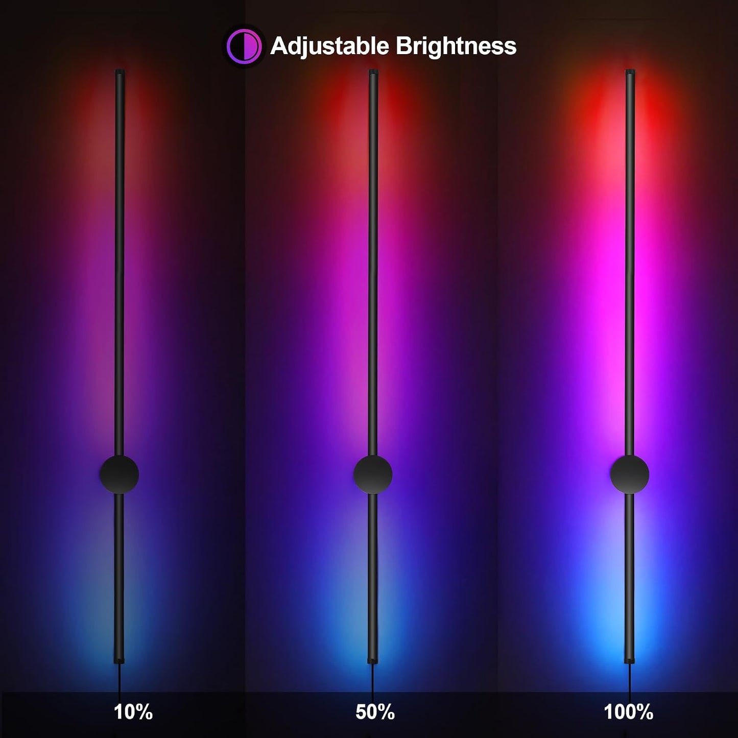 RGB LED Wall Sconces Set of Two with Remote, 15 Color Modes, Dimming, DIY 180° Rotate, Black Plug in Wall Sconces with