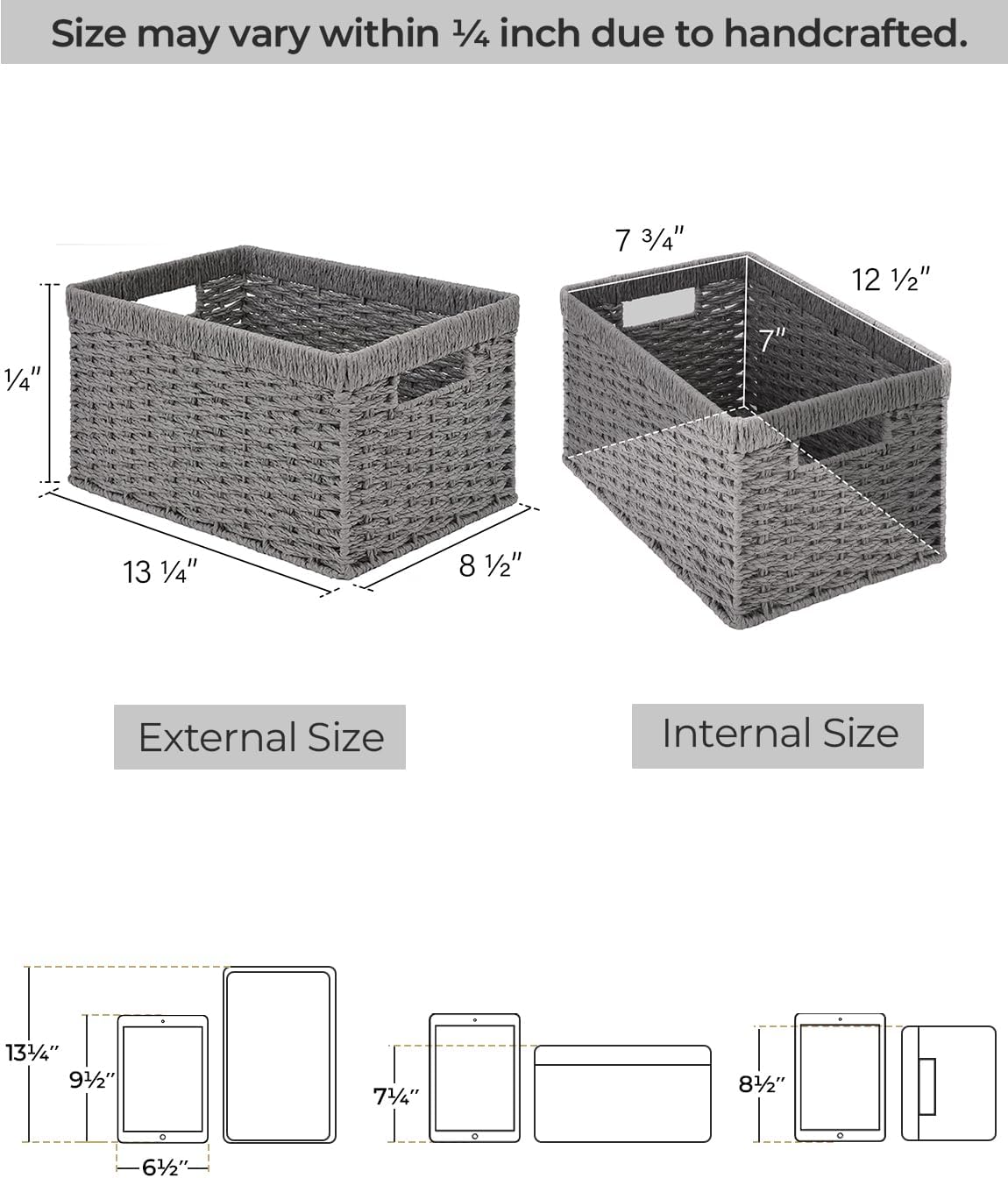 Rectangular Wicker Baskets / Gray / 2 x 13 / Set of 2