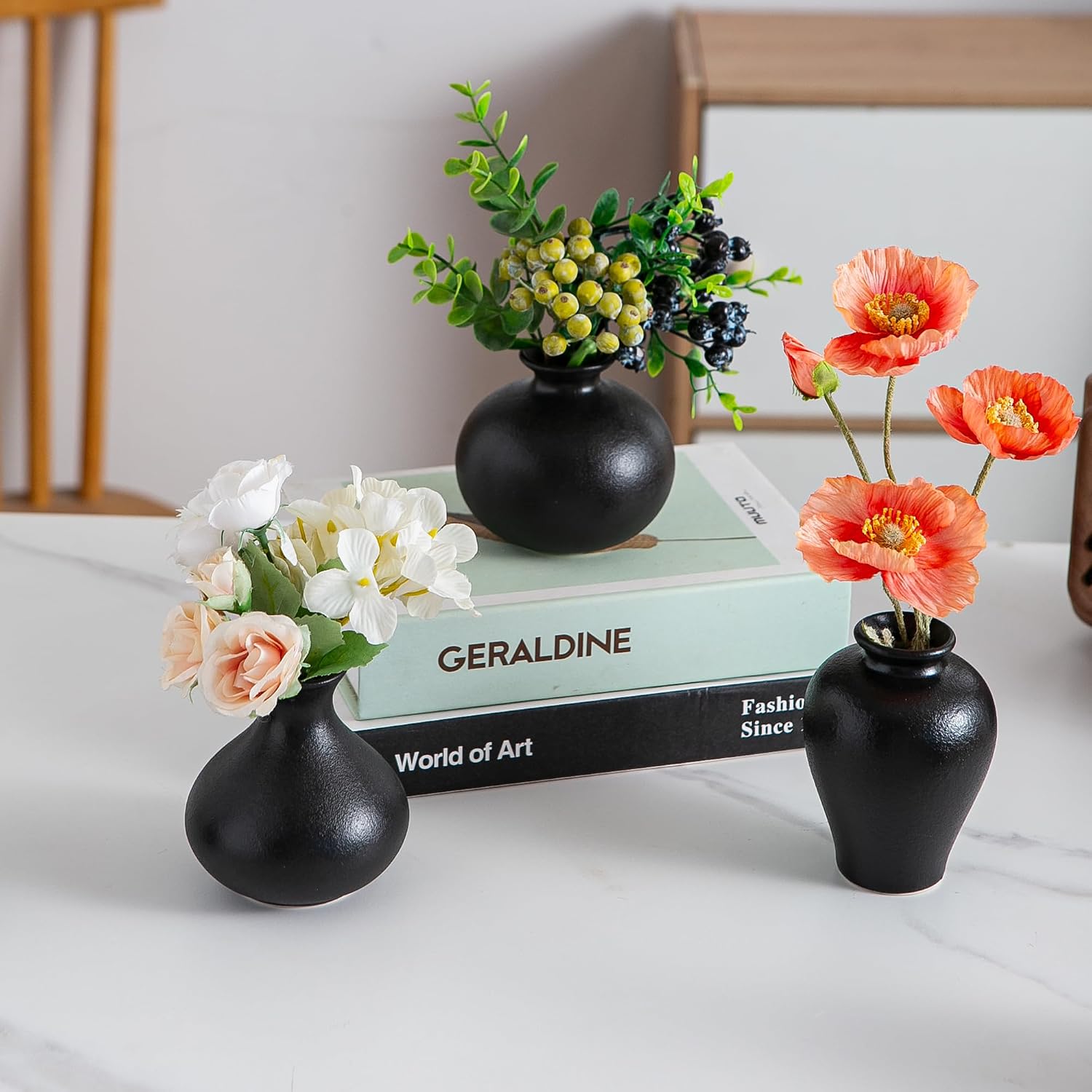 Black Ceramic Bud Vase / Small Black Vase / Set of 5