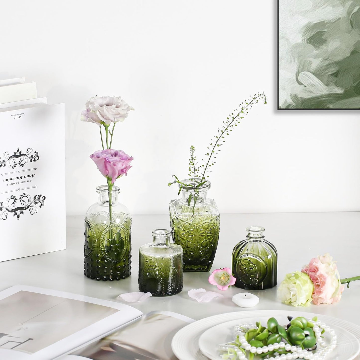 Clear Bud Vases for Flowers / Gradient Green / Set of 24