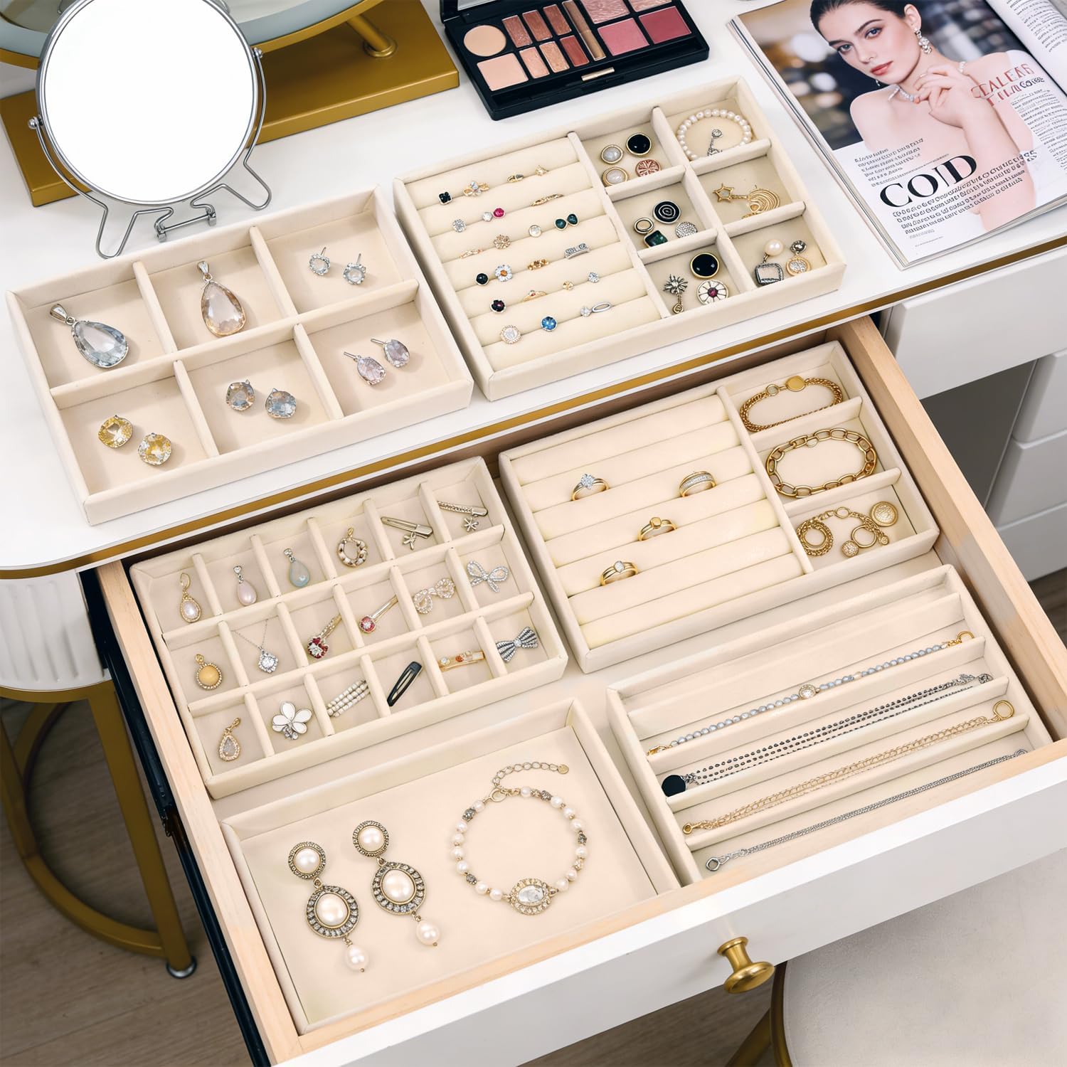 6-Piece Velvet Jewelry Organizer for Drawer