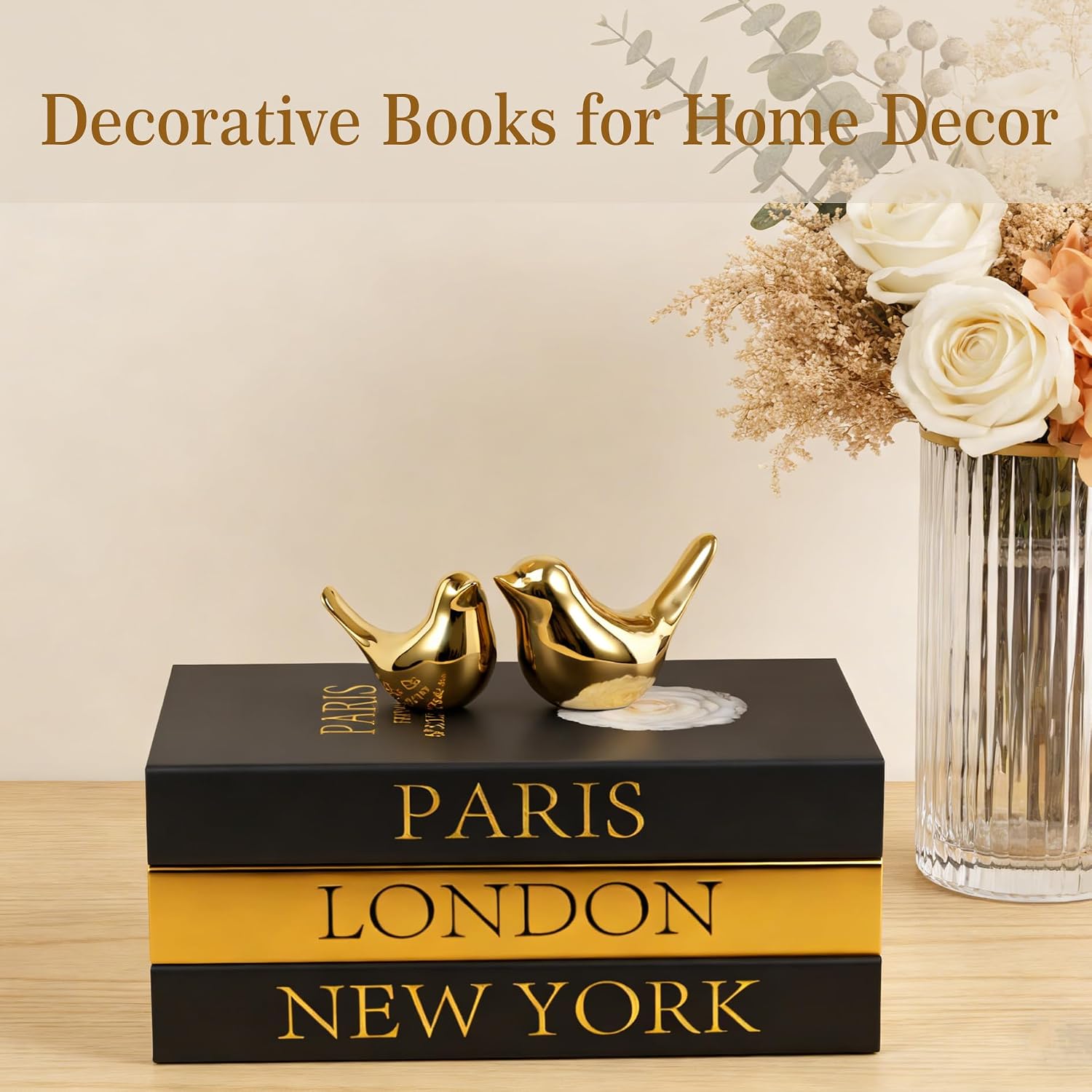 Decorative Books / Stylish Fake Books of Room Decor Aesthetic / Black Golden / Set of 3