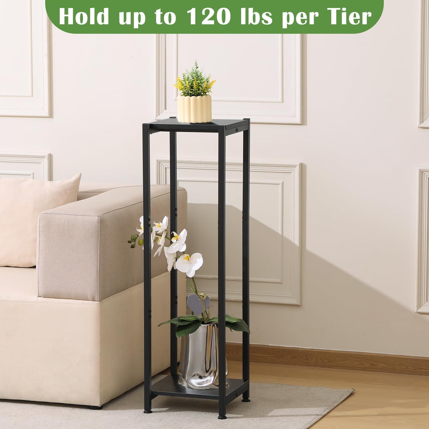 Dipion 40 Inch Extra Tall Plant Stand Indoor,2 Tier Pedestal Stand,Black | Rock-Solid Stability,Adjustable