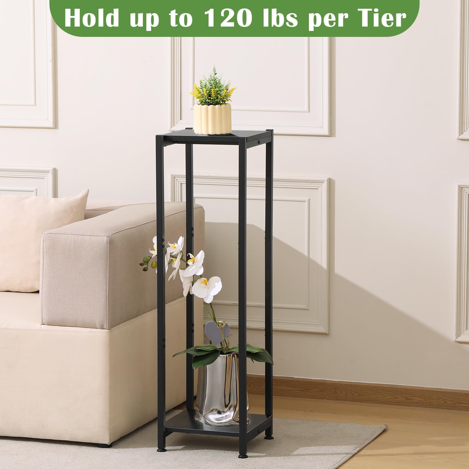 Dipion 40 Inch Extra Tall Plant Stand Indoor,2 Tier Pedestal Stand,Black | Rock-Solid Stability,Adjustable