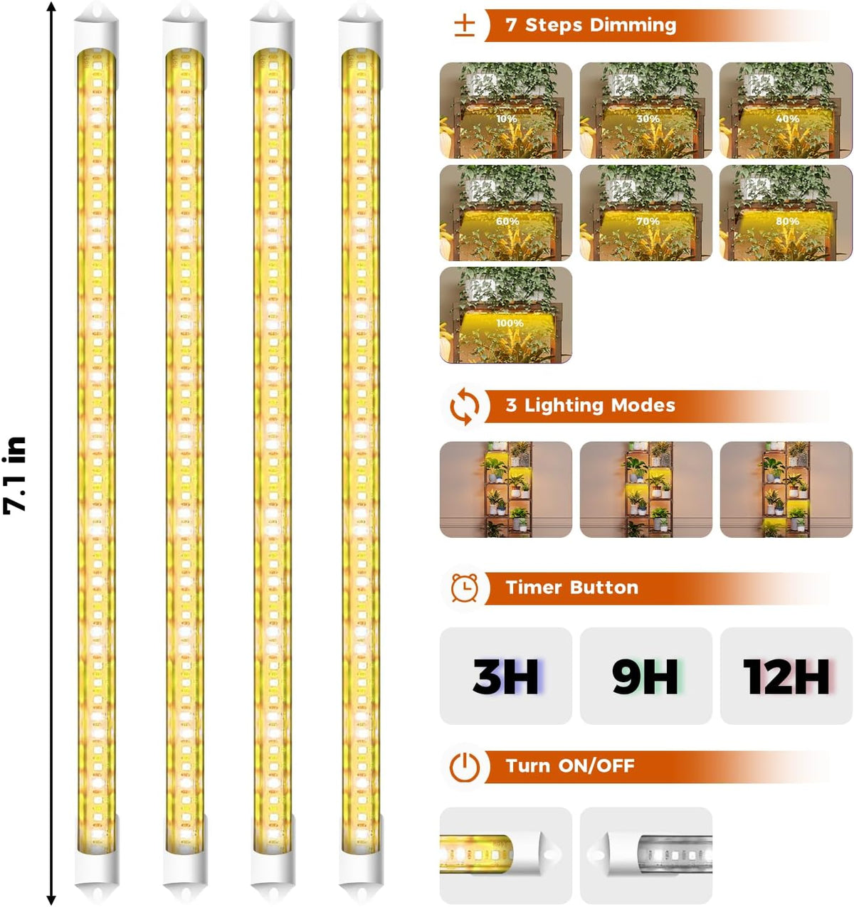 Bamworld Plant Stands with Grow Lights Indoor 4 Sets Plant Shelves Outdoor | Wooden Plant Holder for Multiple Plants