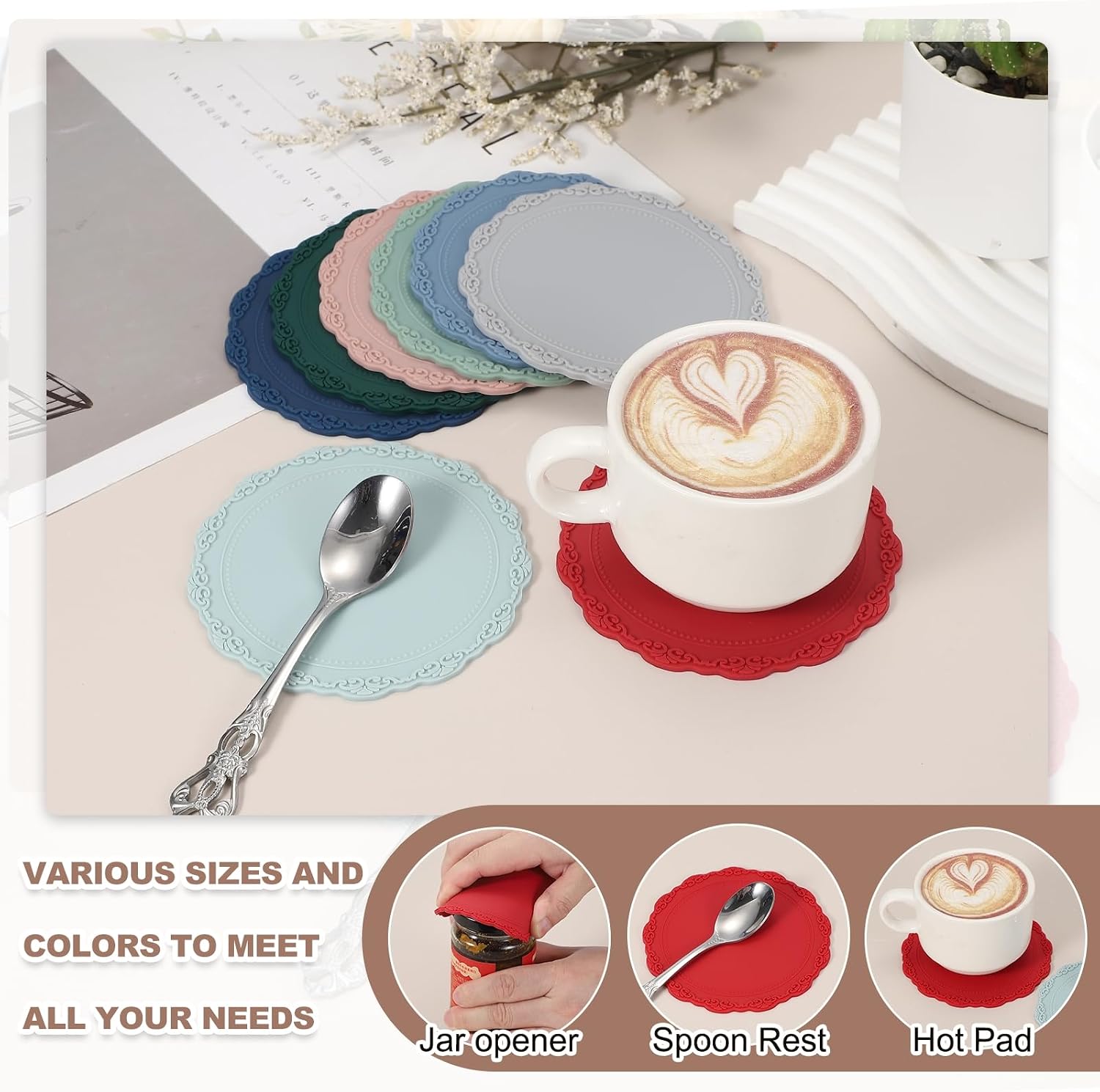 Round Silicone Coaster / Green / Set of 4